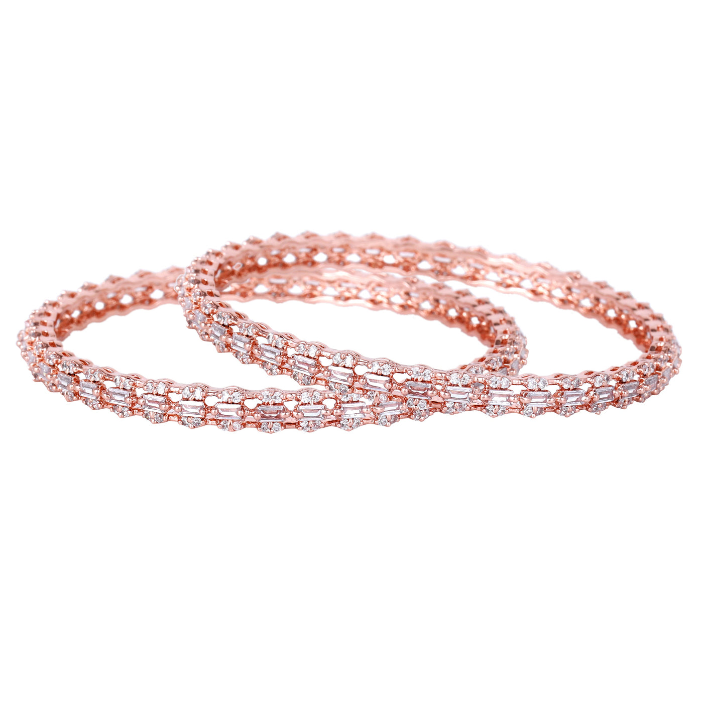 Estele Rose Gold Plated CZ Gleaming Bangles with White Stones for Women