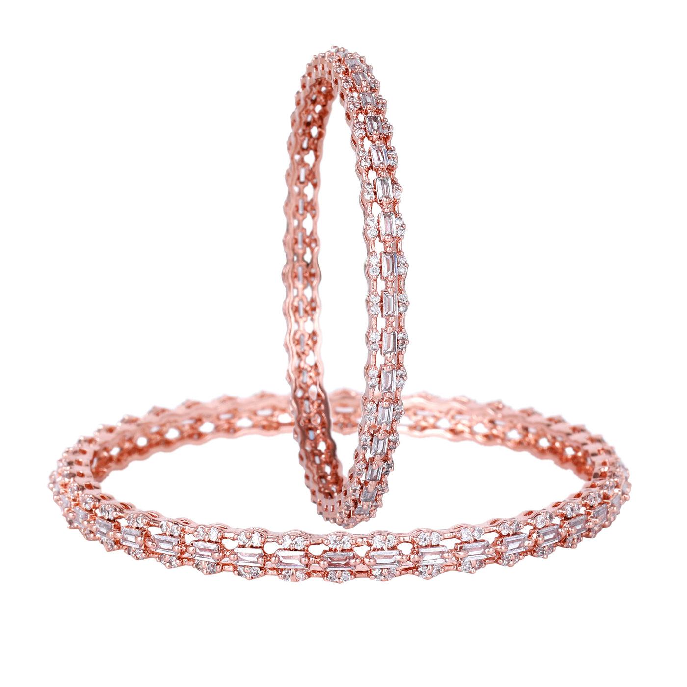 Estele Rose Gold Plated CZ Gleaming Bangles with White Stones for Women