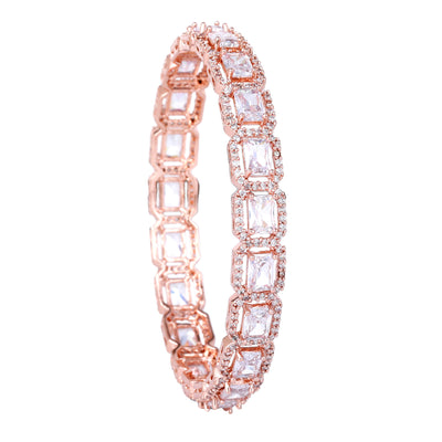 Estele Rose Gold Plated CZ Radiant Square Designer Bangles with White Stones for Women