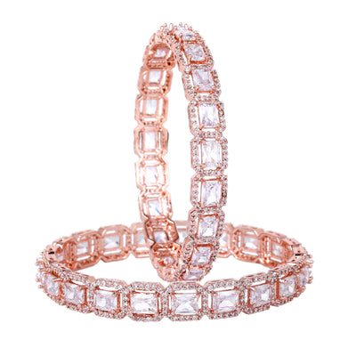 Estele Rose Gold Plated CZ Radiant Square Designer Bangles with White Stones for Women