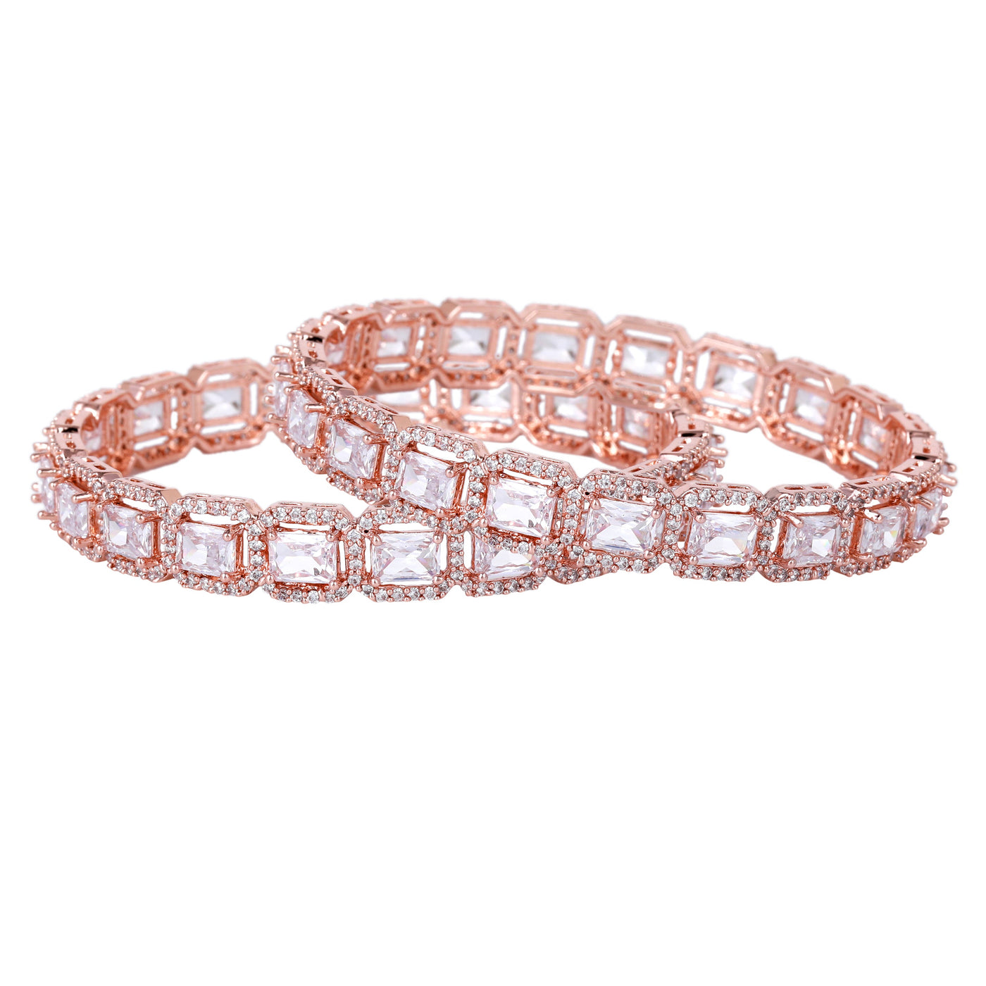 Estele Rose Gold Plated CZ Radiant Square Designer Bangles with White Stones for Women