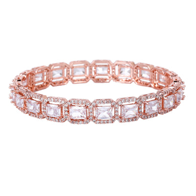 Estele Rose Gold Plated CZ Radiant Square Designer Bangles with White Stones for Women