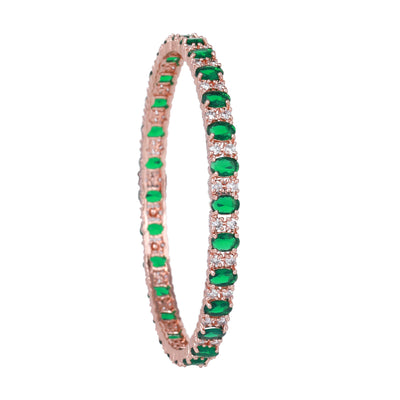 Estele Rose Gold Plated CZ Splendid Square Designer Bangles with Green Stones for Women