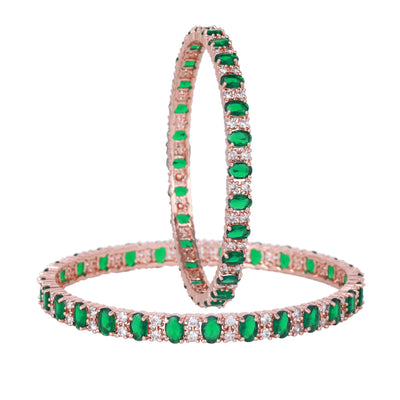 Estele Rose Gold Plated CZ Splendid Square Designer Bangles with Green Stones for Women