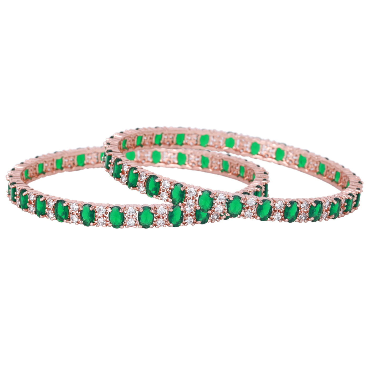 Estele Rose Gold Plated CZ Splendid Square Designer Bangles with Green Stones for Women