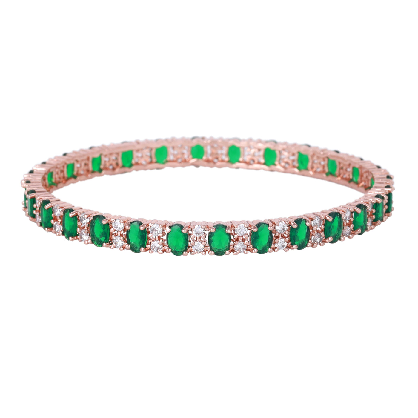 Estele Rose Gold Plated CZ Splendid Square Designer Bangles with Green Stones for Women