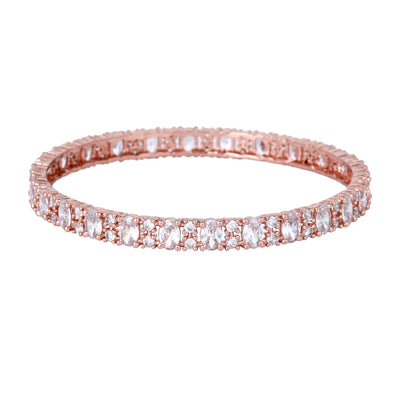 Estele Rose Gold Plated CZ Splendid Square Designer Bangles with White Stones for Women