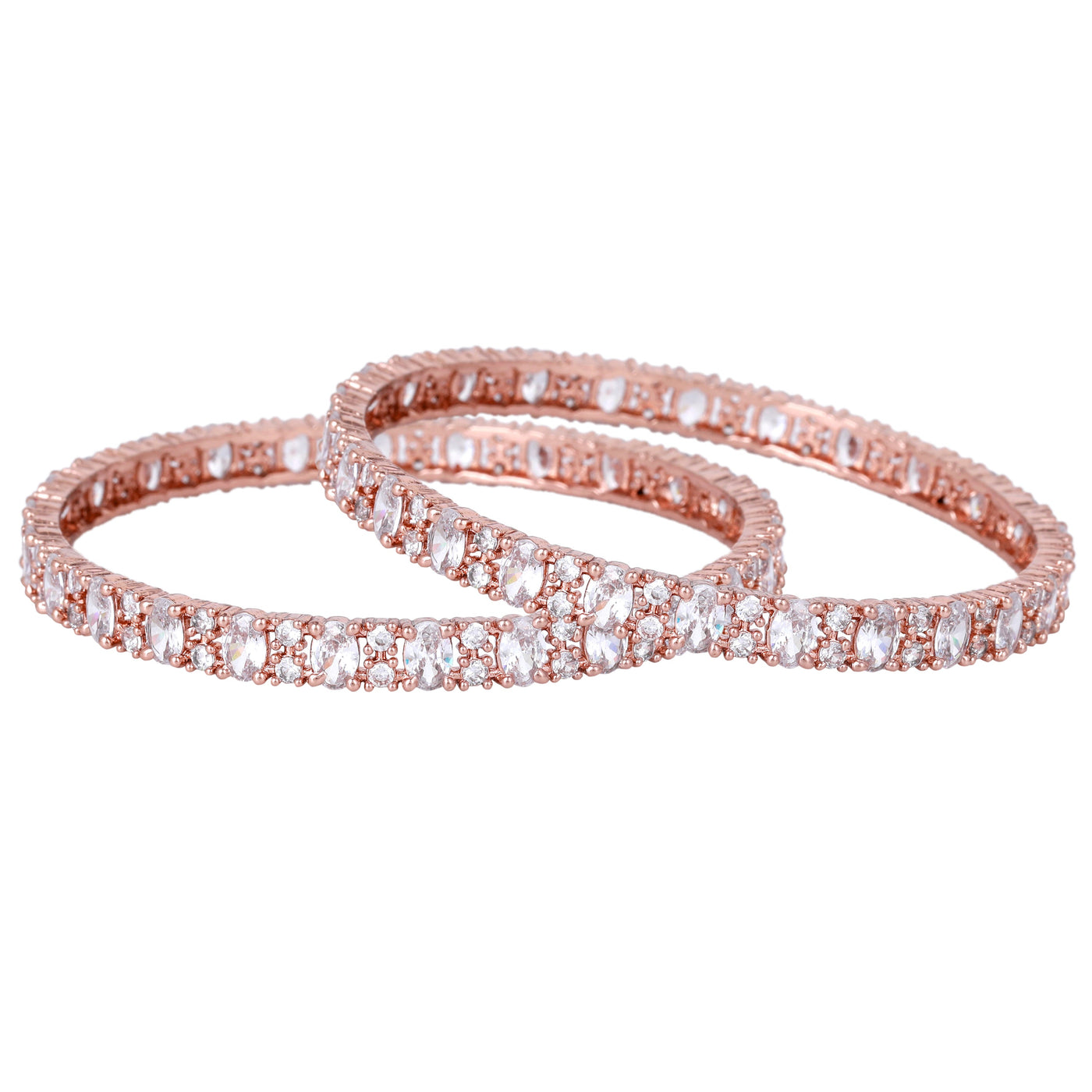 Estele Rose Gold Plated CZ Splendid Square Designer Bangles with White Stones for Women