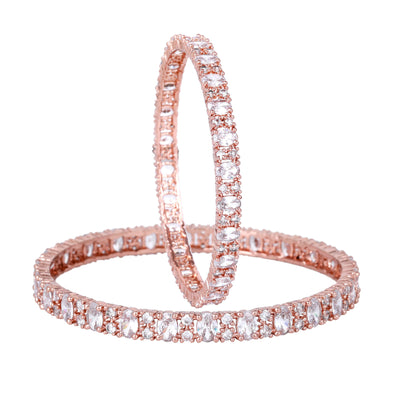 Estele Rose Gold Plated CZ Splendid Square Designer Bangles with White Stones for Women