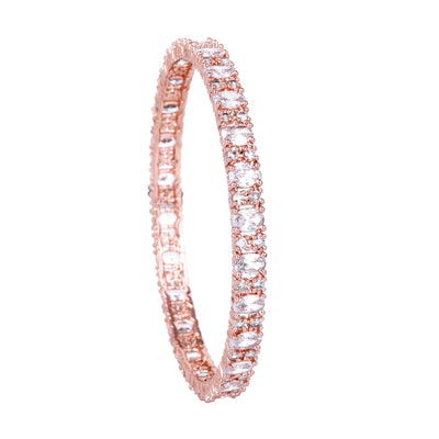 Estele Rose Gold Plated CZ Splendid Square Designer Bangles with White Stones for Women