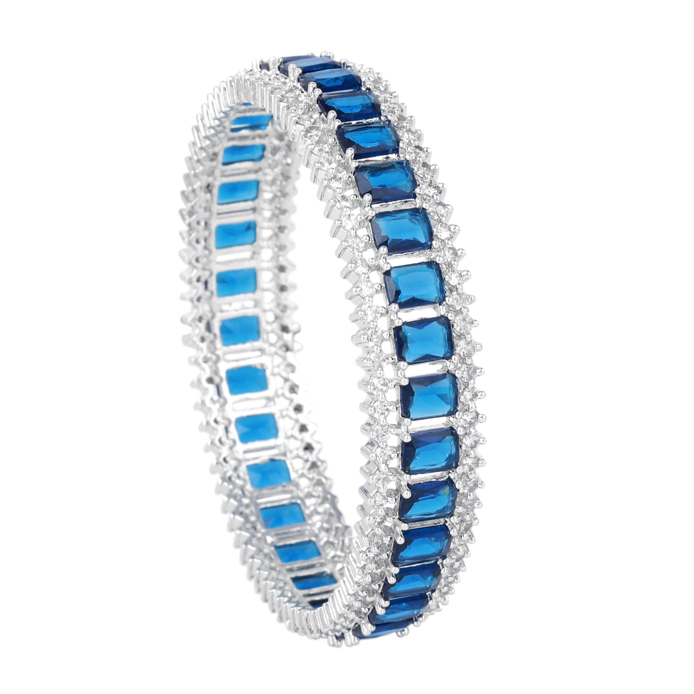 Estele Rhodium Plated CZ Captivating Designer Bangles with Blue Stones for Women