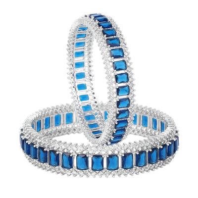 Estele Rhodium Plated CZ Captivating Designer Bangles with Blue Stones for Women