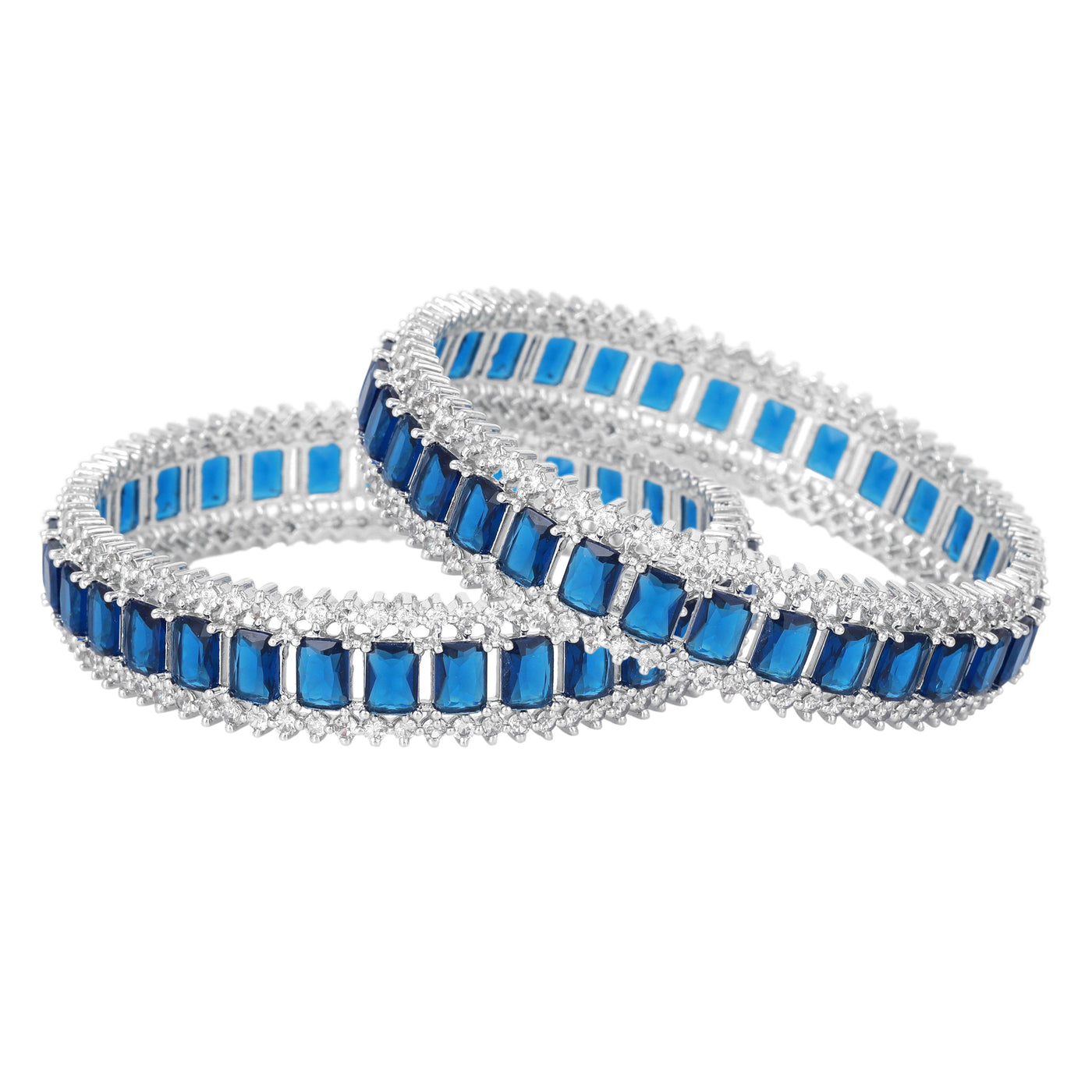 Estele Rhodium Plated CZ Captivating Designer Bangles with Blue Stones for Women