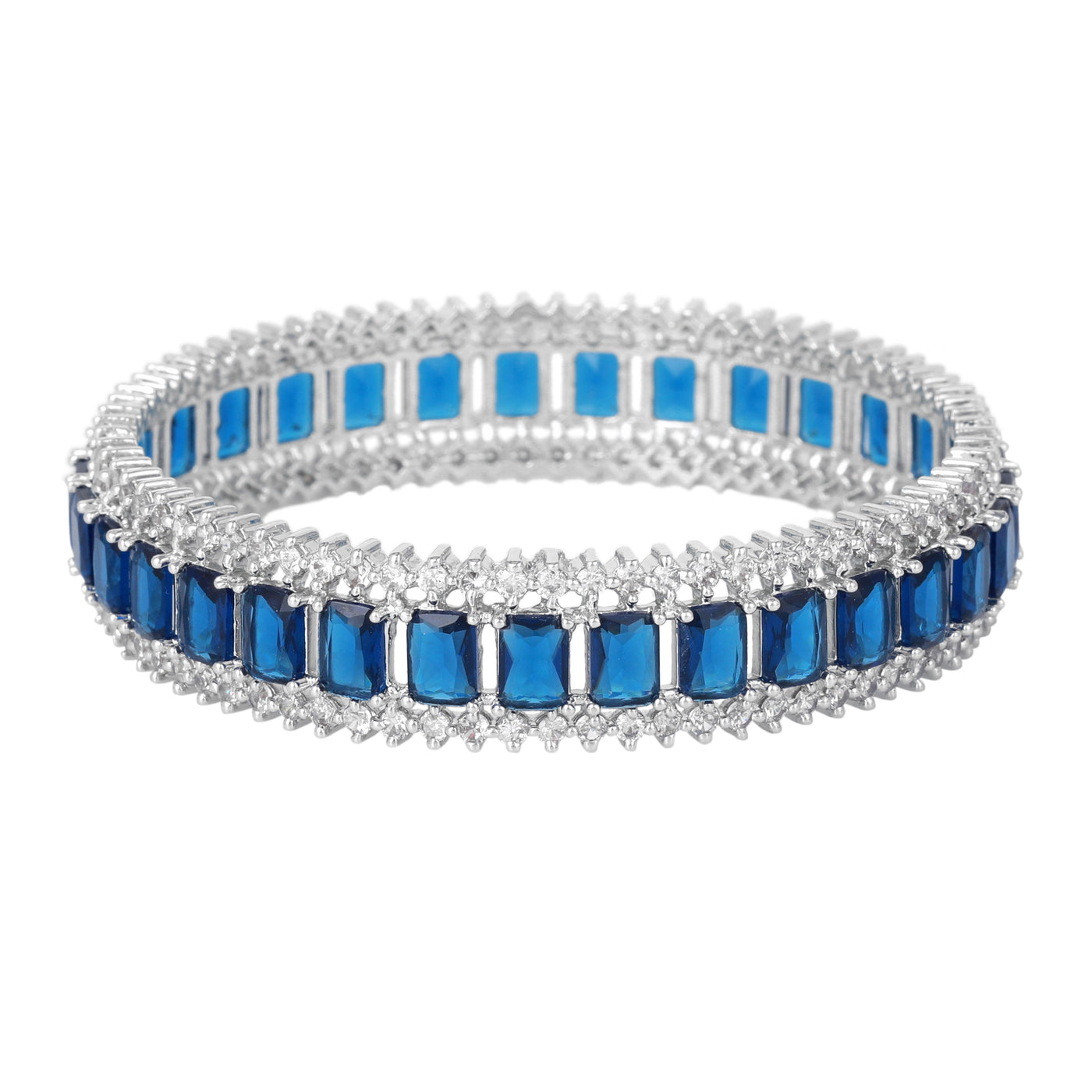 Estele Rhodium Plated CZ Captivating Designer Bangles with Blue Stones for Women