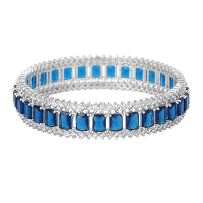 Estele Rhodium Plated Enchanting Blue American Diamonds Bangles | Available Sizes 2:4, 2:6 & 2:8| Perfect Blend of Glamour & Elegance for Women