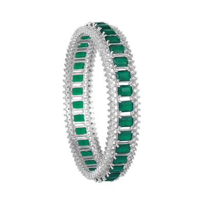 Estele Rhodium Plated CZ Captivating Designer Bangles with Green Stones for Women