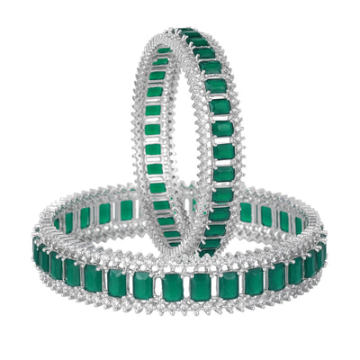 Estele Rhodium Plated CZ Captivating Designer Bangles with Green Stones for Women