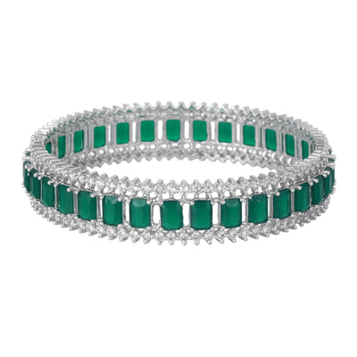 Estele Rhodium Plated CZ Captivating Designer Bangles with Green Stones for Women