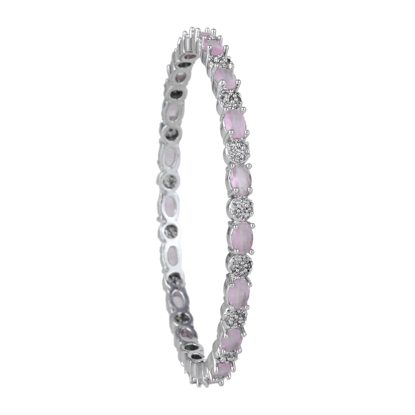 Estele Rhodium Plated CZ Splendid Designer Bangles with Mint Pink Stones for Women