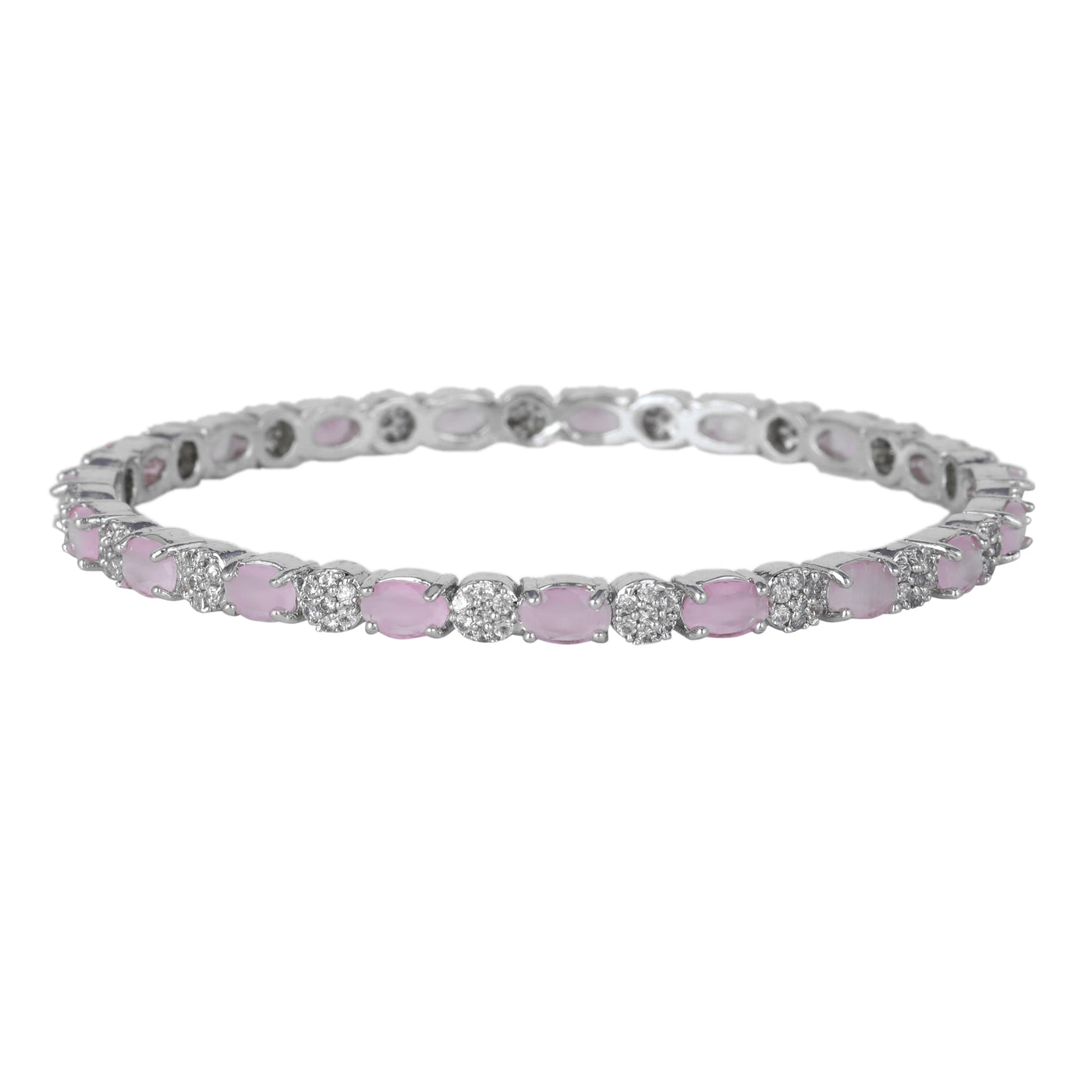 Estele Rhodium Plated CZ Splendid Designer Bangles with Mint Pink Stones for Women