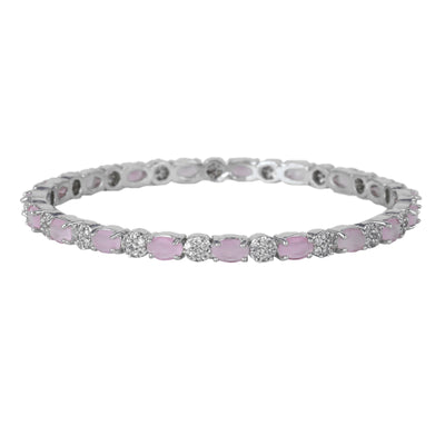 Estele Rhodium Plated CZ Splendid Designer Bangles with Mint Pink Stones for Women