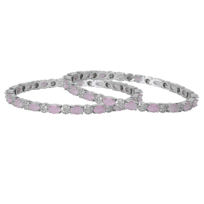 Estele Rhodium Plated CZ Splendid Designer Bangles with Mint Pink Stones for Women