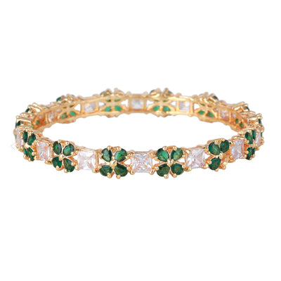 Estele Gold Plated CZ Fascinating Bangles with Green Stones for Women