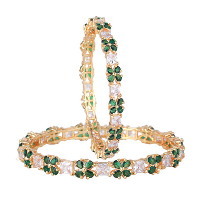 Estele Gold Plated CZ Fascinating Bangles with Green Stones for Women