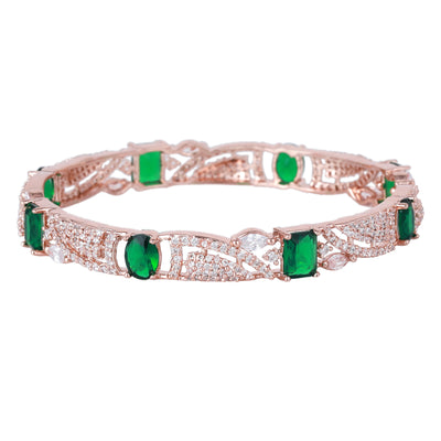 Estele Rose Gold Plated CZ Scintillating Designer Bangles with Green Stones for Women