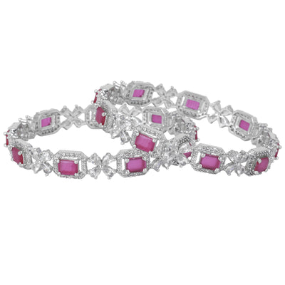 Estele Rhodium Plated CZ Floral  Designer Bangles with Ruby Stones for Women