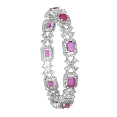 Estele Rhodium Plated CZ Floral  Designer Bangles with Ruby Stones for Women