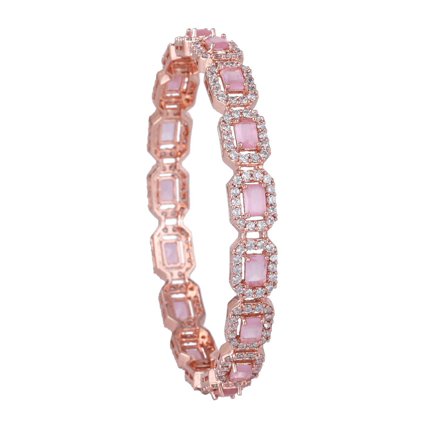 Estele Rosegold Plated Square Designer Lovely Mint Pink American Diamond Bangles| Available Sizes 2:4, 2:6, & 2:8| A Unique Statement of Style & Grace