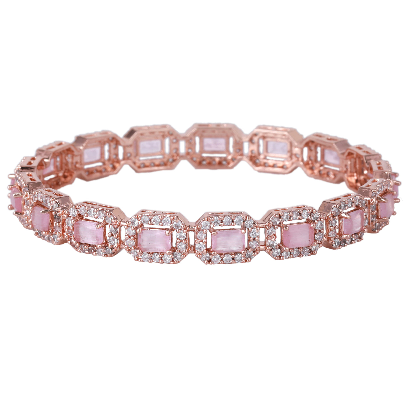 Estele Rose Gold Plated CZ Astonishing Bangles with Mint Pink Stones for Women