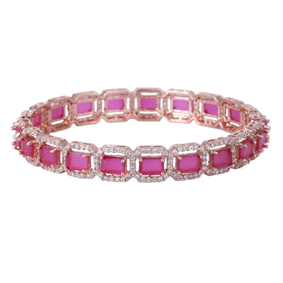 Estele Rose Gold Plated CZ Radiant Square Designer Bangles with Ruby Stones for Women