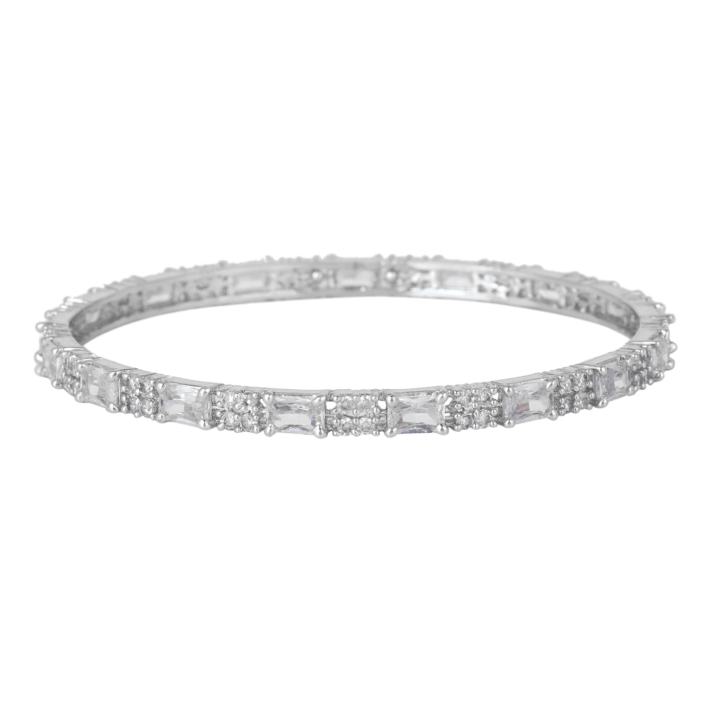 Estele Rhodium Plated CZ Shimmering Bangles with White Stones for Women