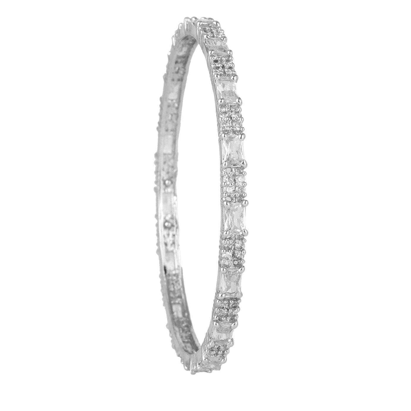 Estele Rhodium Plated Refined White American Diamond Square Pattern Bangles|Available in 2:4, 2:6, & 2:8 Sizes|A Glamorous Look for Women