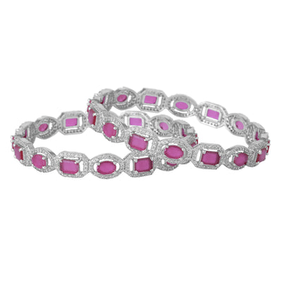 Estele Rhodium Plated Sparkling Ruby American Diamond Bangles|Available in 2:4, 2:6, & 2:8 Sizes| A Blend of Elegance & Grace for Women