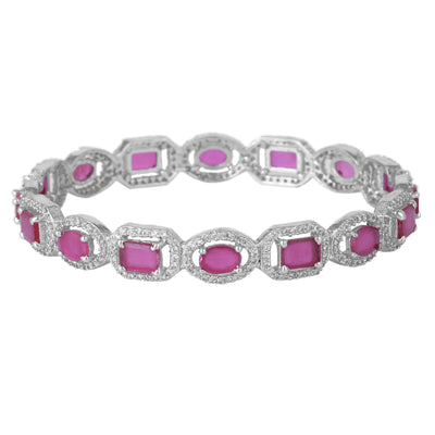 Estele Rhodium Plated Sparkling Ruby American Diamond Bangles|Available in 2:4, 2:6, & 2:8 Sizes| A Blend of Elegance & Grace for Women