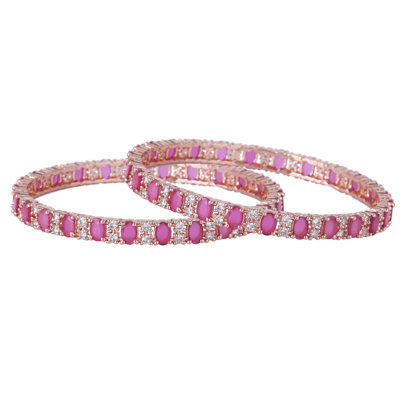 Estele Rose Gold Plated CZ Splendid Square Designer Bangles with Ruby Stones for Women