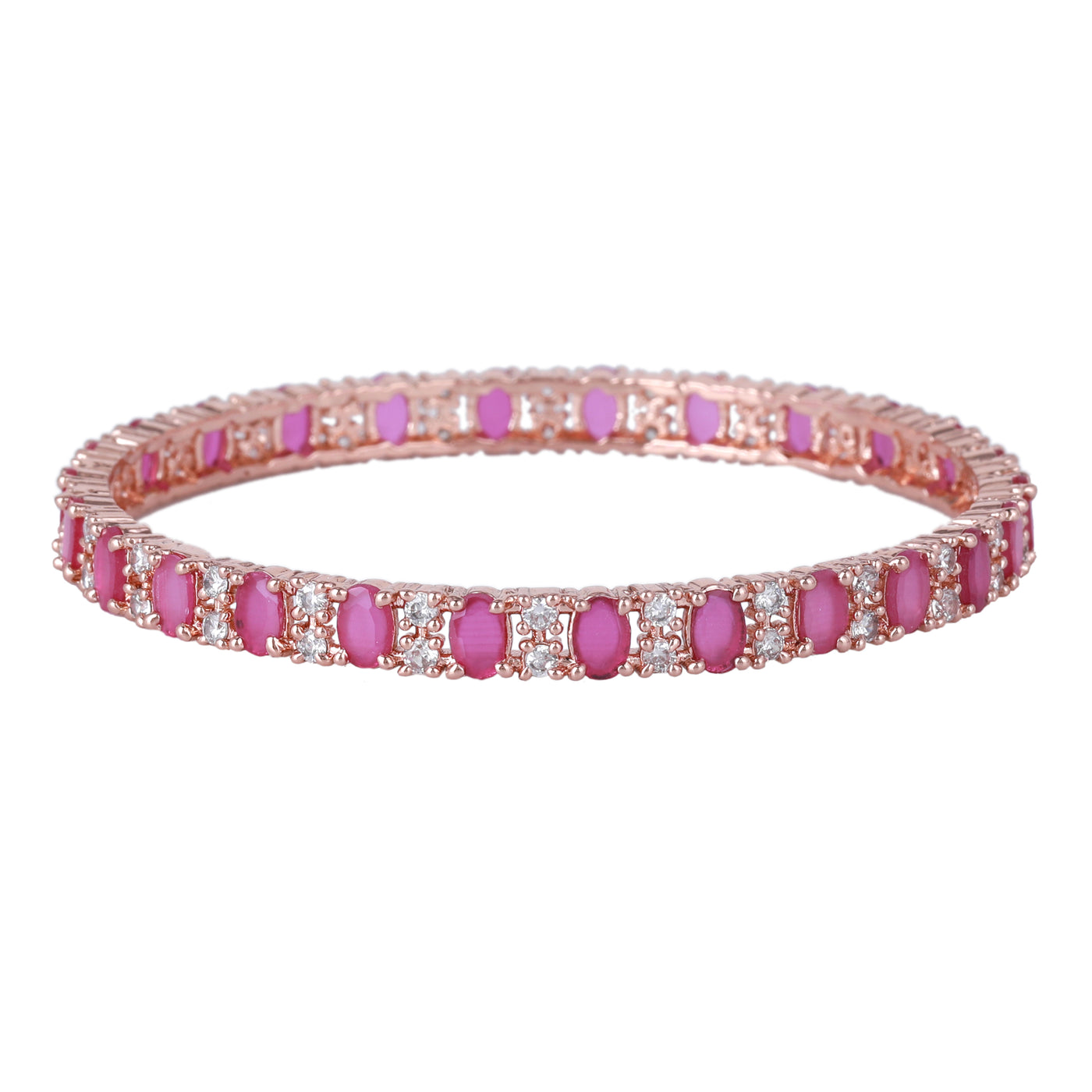 Estele Rose Gold Plated CZ Splendid Square Designer Bangles with Ruby Stones for Women