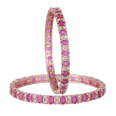 Estele Rose Gold Plated CZ Splendid Square Designer Bangles with Ruby Stones for Women