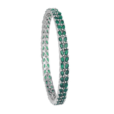 Estele Rhodium Plated CZ Marvelous Designer Bangles with Green Stones for Women