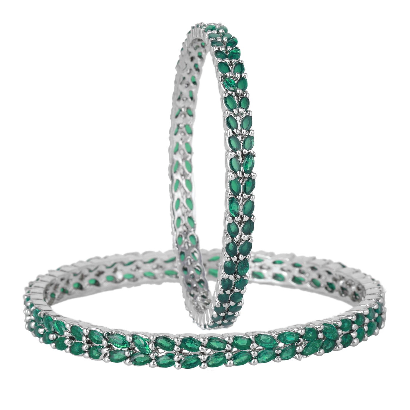 Estele Rhodium Plated CZ Marvelous Designer Bangles with Green Stones for Women