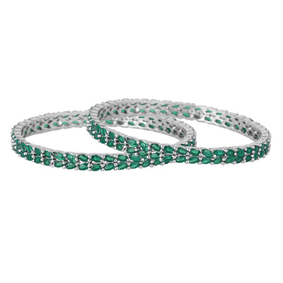 Estele Rhodium Plated CZ Marvelous Designer Bangles with Green Stones for Women