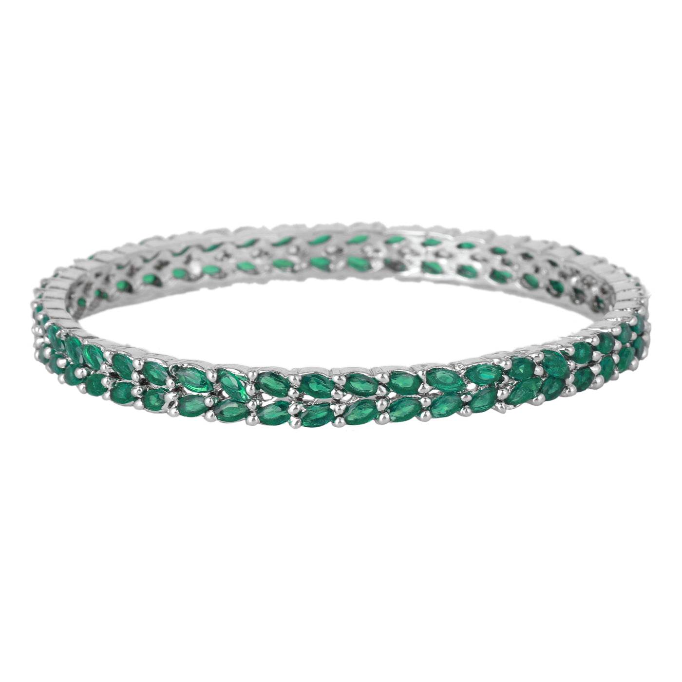 Estele Rhodium Plated CZ Marvelous Designer Bangles with Green Stones for Women