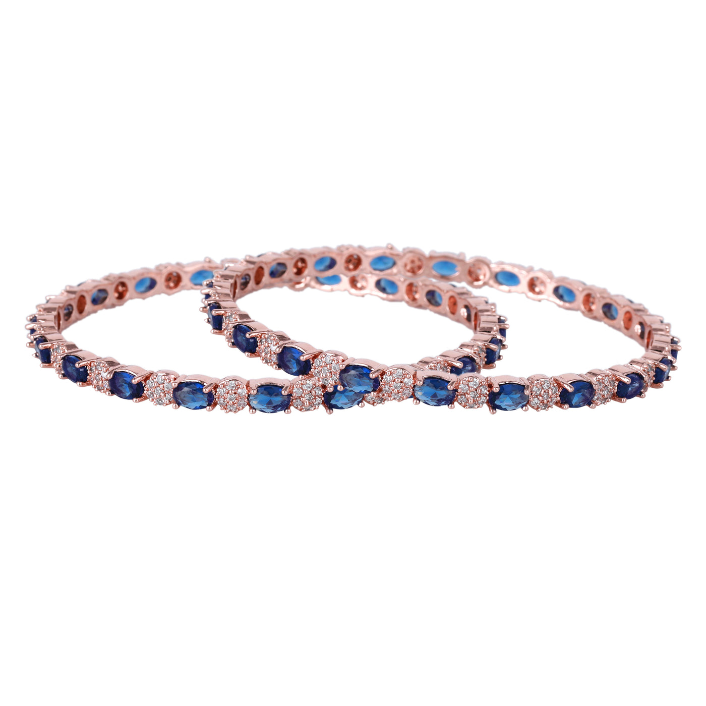 Estele Rose Gold Plated CZ Splendid Designer Bangles with Blue Stones for Women