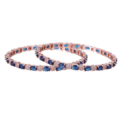 Estele Rose Gold Plated CZ Splendid Designer Bangles with Blue Stones for Women