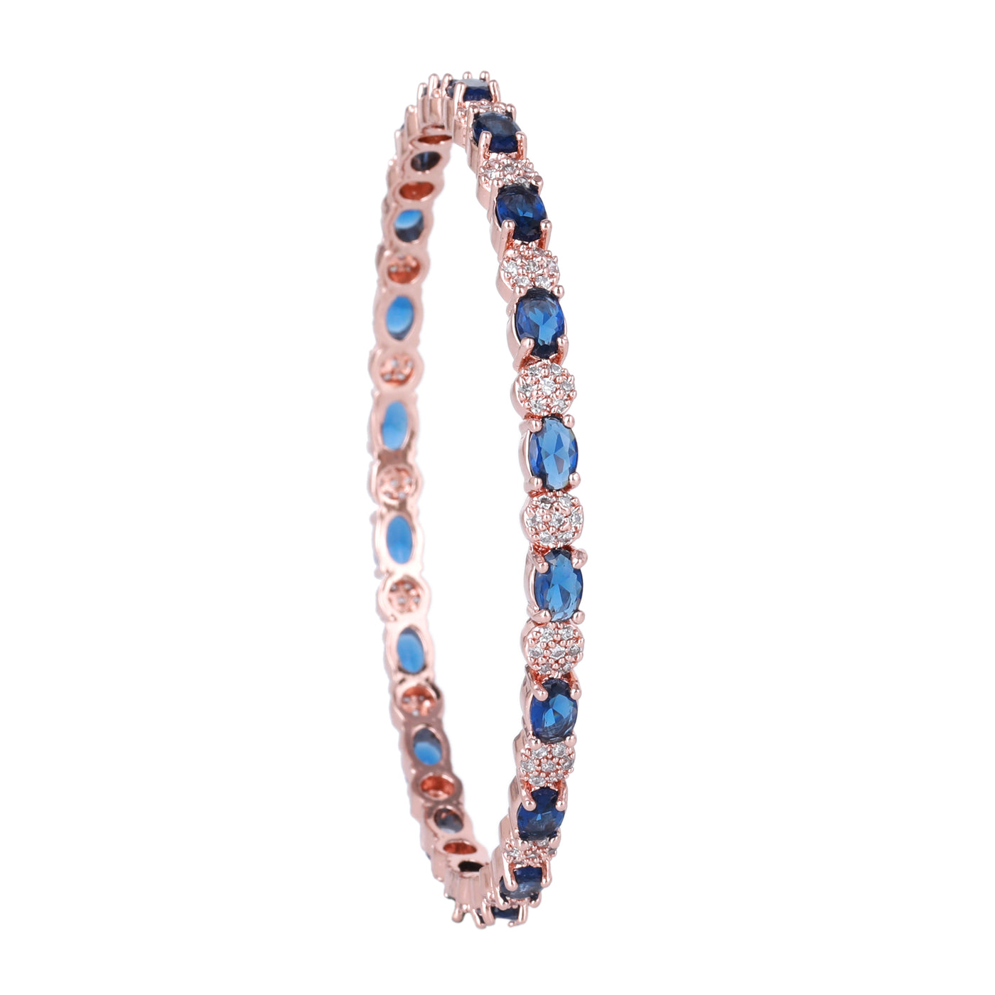 Estele Rose Gold Plated CZ Splendid Designer Bangles with Blue Stones for Women