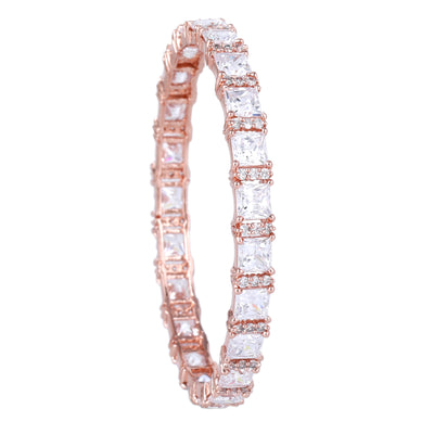 Estele Rose Gold Plated CZ Splendid Square Designer Bangles with White Stones for Women