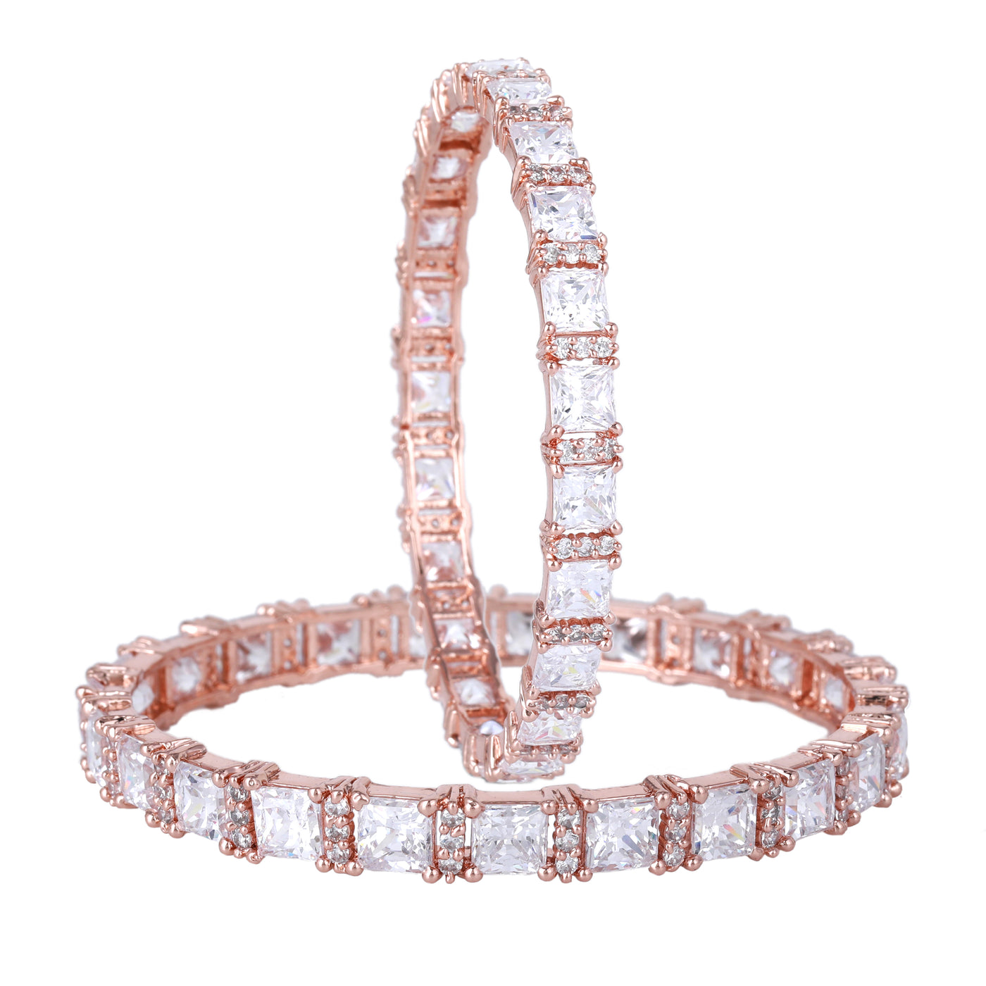 Estele Rose Gold Plated CZ Splendid Square Designer Bangles with White Stones for Women